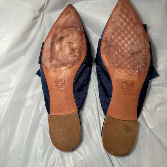 SCHUTZ Size 9.5 Blue Satin Mules with Knotted Bow - Elegant & Trendy - Picture 5 of 6